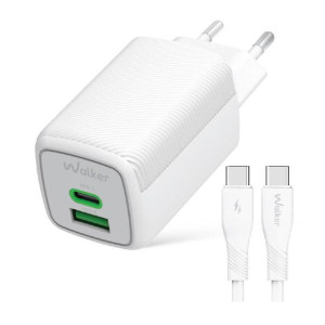 Мережевий зарядний пристрій (адаптер) 2в1 WALKER WH-75 GAN 65W + Data Cable Type-C to Type-C white Мережевий зарядний пристрій (адаптер) 2в1 WALKER WH-75 GAN 65W + Data Cable Type-C to Type-C white