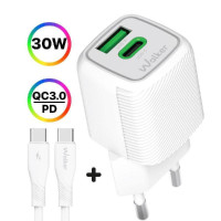 Мережевий зарядний пристрій (адаптер) 2в1 WALKER WH-71 GAN 30W + Data Cable Type-C to Type-C white Мережевий зарядний пристрій (адаптер) 2в1 WALKER WH-71 GAN 30W + Data Cable Type-C to Type-C white