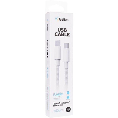 Кабель USB Gelius iCable GP-UCN010 Type-C to Type-C (1,2 м) (60W) Білий Кабель USB Gelius iCable GP-UCN010 Type-C to Type-C (1,2 м) (60W) Білий