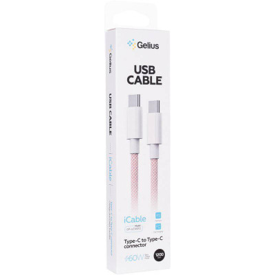 Кабель USB Gelius iCable GP-UCN010 Type-C to Type-C (1,2 м) (60W) Рожевий