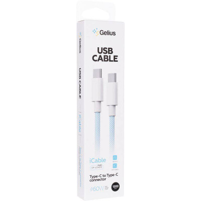 Кабель USB Gelius iCable GP-UCN010 Type-C to Type-C (1,2 м) (60W) Світло-синій Кабель USB Gelius iCable GP-UCN010 Type-C to Type-C (1,2 м) (60W) Світло-синій