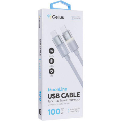 Кабель USB Gelius MoonLine GP-UCN014 Type-C на Type-C (1,2 м) (100W) Сірий Кабель USB Gelius MoonLine GP-UCN014 Type-C на Type-C (1,2 м) (100W) Сірий