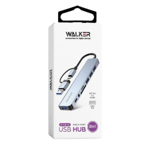 Перехідник USB-хаб 8в1 WALKER WHUB-53 з роз'ємом USB/Type-C grey Перехідник USB-хаб 8в1 WALKER WHUB-53 з роз'ємом USB/Type-C grey