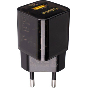 Мережевий зарядний пристрій Gelius Genesis GP-HC055 USB+Type-C 30W GaN (Incredible series) Transparent Black Мережевий зарядний пристрій Gelius Genesis GP-HC055 USB+Type-C 30W GaN (Incredible series) Transparent Black